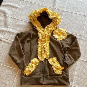 Evys Tree American Apparel Olive Green Yellow Ruffle Hoodie Sz 4t